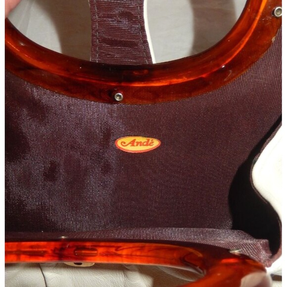 Vintage 1950's Ande Handbag Purse Buttery Soft Leather Cream Bakelite Handles - Picture 9 of 10